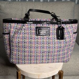 Coach Multicolor Tweed Purse with Black Patent Trim 2011